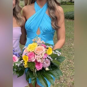 Satin Turquoise Halter Dress